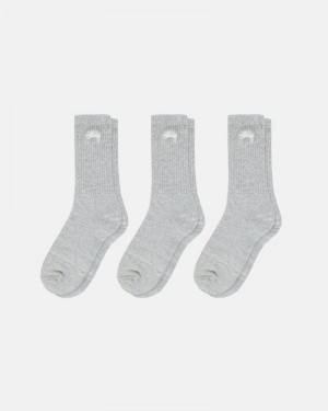 Grey Stüssy Stock Crew Pack Socks | UAE HJN589241