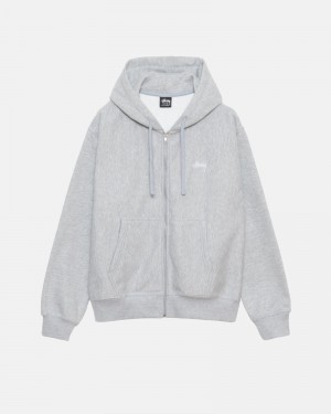 Grey Stüssy Stock Logo Zip Hoodie | UAE KWS436052