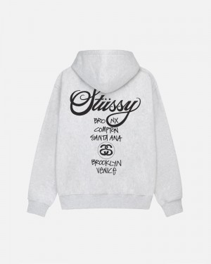 Grey Stüssy World Tour Hoodie | UAE FXJ640739