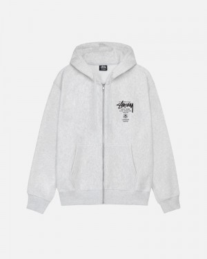 Grey Stüssy World Tour Zip Hoodie | UAE CXM308794