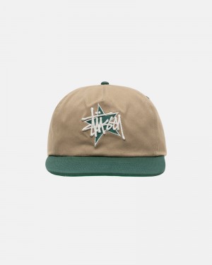 Khaki Stüssy Mid-Depth Basic Star Strapback Cap | UAE IRQ902843