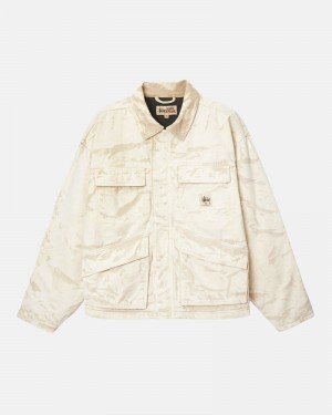 Khaki Stüssy Shop Distressed Canvas Jacket | UAE OGS210538