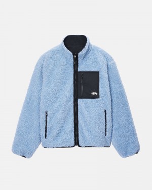 Light Blue Stüssy Sherpa Reversible Jacket | UAE MQO413569