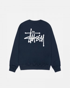 Navy Stüssy Basic Crew Sweatshirt | UAE CTH174962