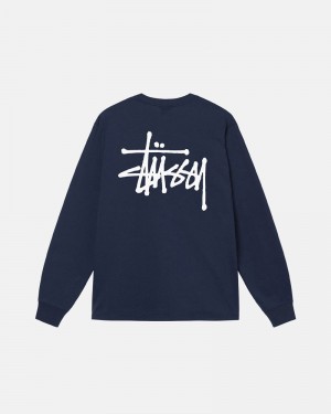 Navy Stüssy Basic LS T-Shirt | UAE KVA571634