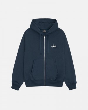 Navy Stüssy Basic Zip Hoodie | UAE PNI093814