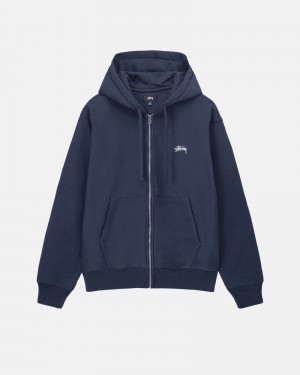 Navy Stüssy Stock Logo Zip Hoodie | UAE VDP429865