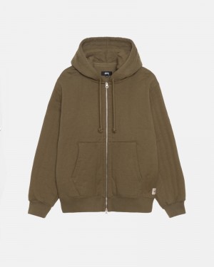 Olive Stüssy Vertical Quilted Zip Hoodie | UAE OCL347210