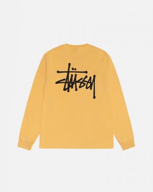 Orange Stüssy Basic LS Pigment Dyed T-Shirt | UAE DHJ476983