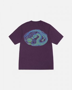 Purple Stüssy Mosaic Dragon Pigment Dyed T-Shirt | UAE UJI140769