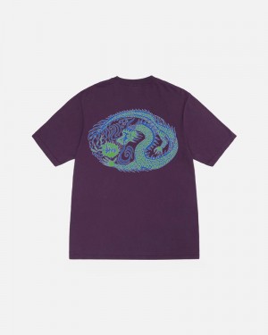 Purple Stüssy Mosaic Dragon Pigment Dyed T-Shirt | UAE VTA901634