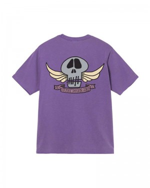 Purple Stüssy Skull Wings Pigment Dyed T-Shirt | UAE GEH360472