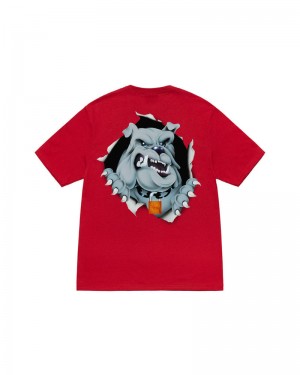 Red Stüssy Bulldog Ripper T-Shirt | UAE TKR832601