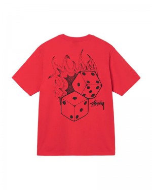 Red Stüssy Fire Dice T-Shirt | UAE FOS380624