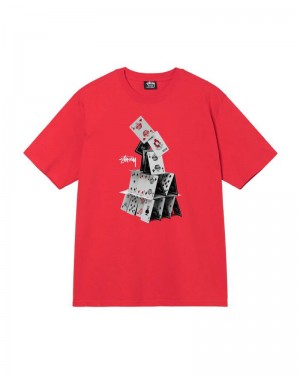 Red Stüssy House Of Cards T-Shirt | UAE ETQ248095