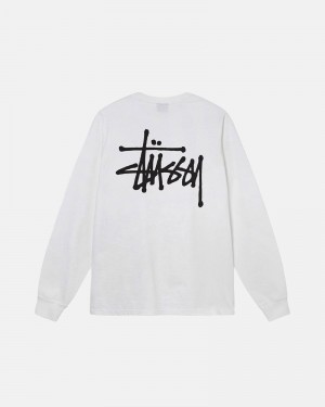 White Stüssy Basic LS T-Shirt | UAE ZNM185392