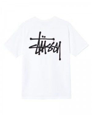 White Stüssy Basic T-Shirt | UAE SCX840712