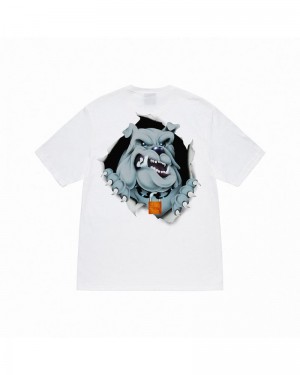 White Stüssy Bulldog Ripper T-Shirt | UAE WYE324168