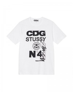 White Stüssy CDG X T-Shirt | UAE BOT781063