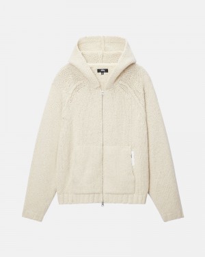 White Stüssy Chunky Knit Zip Hoodie | UAE MAP451023