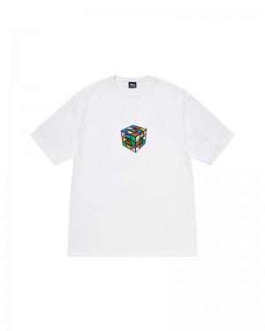 White Stüssy Cube T-Shirt | UAE UWT892531