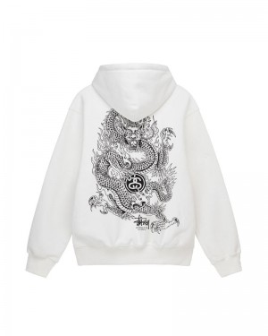 White Stüssy Dragon Hoodie | UAE VXQ614702