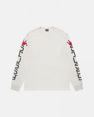 White Stüssy Jumbo LS Pigment Dyed T-Shirt | UAE HAT069842