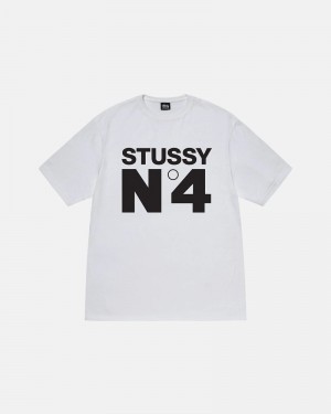 White Stüssy No.4 T-Shirt | UAE URZ654781