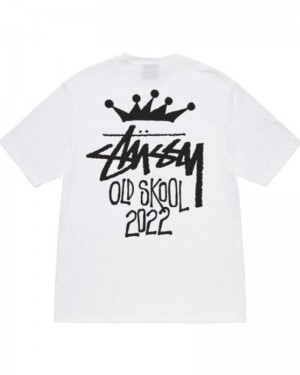 White Stüssy Old Skool 22 T-Shirt | UAE KUI021543