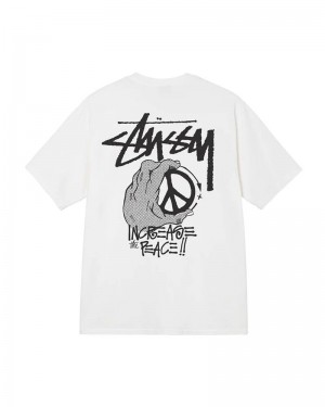 White Stüssy Peace Hand Pigment Dyed T-Shirt | UAE KOV529378