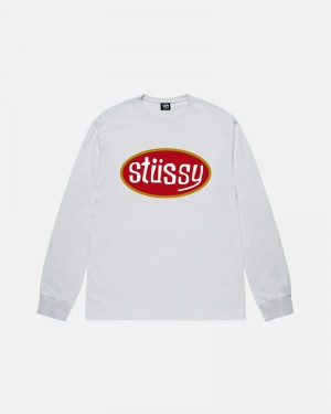 White Stüssy Pitstop LS T-Shirt | UAE QZX765029