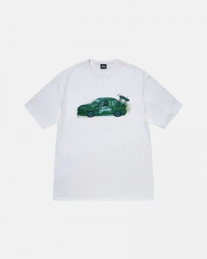 White Stüssy Racecar T-Shirt | UAE UQJ136904