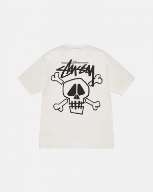 White Stüssy Skull & Bones Pigment Dyed T-Shirt | UAE FMC579486