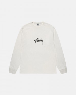 White Stüssy Small Stock LS Pigment Dyed T-Shirt | UAE KBQ214850