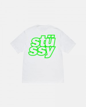 White Stüssy Stacked T-Shirt | UAE RFB981670