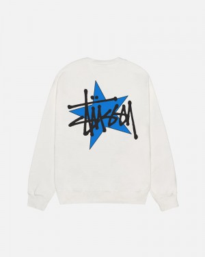 White Stüssy Star Crew Pigment Dyed Sweatshirt | UAE OSH601943