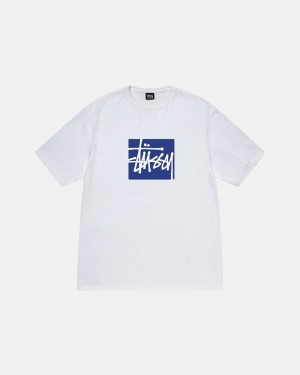 White Stüssy Stock Box T-Shirt | UAE FJV546873