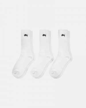 White Stüssy Stock Crew Pack Socks | UAE OJH103498