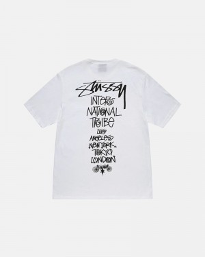 White Stüssy Tribe Stack T-Shirt | UAE KOY290187