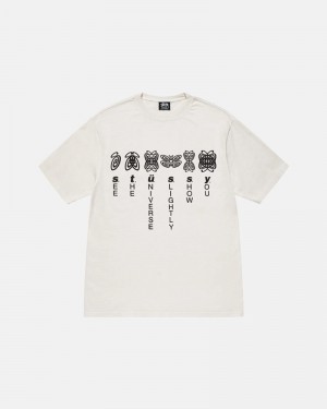 White Stüssy Universe Pigment Dyed T-Shirt | UAE MCS451326