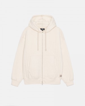 White Stüssy Vertical Quilted Zip Hoodie | UAE QNI423081