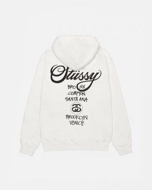 White Stüssy World Tour Pigment Dyed Hoodie | UAE KOG453120