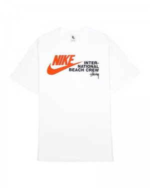 White Stüssy X NK International Beach Crew T-Shirt | UAE MPU409381