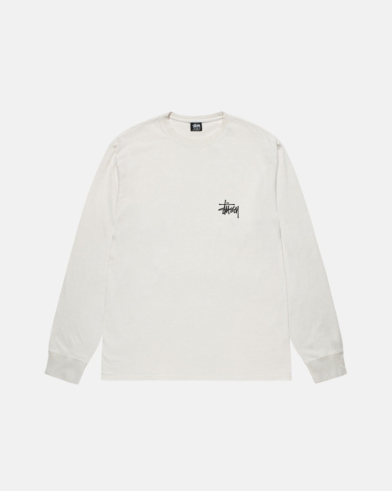 Beige Stüssy Basic LS Pigment Dyed T-Shirt | UAE XAY480319