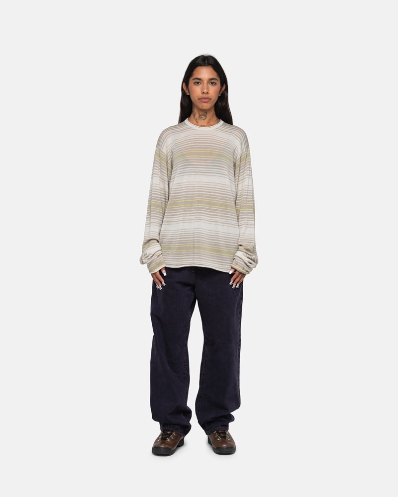 Beige Stüssy Horizontal Stripe Sweater | UAE FRE739405