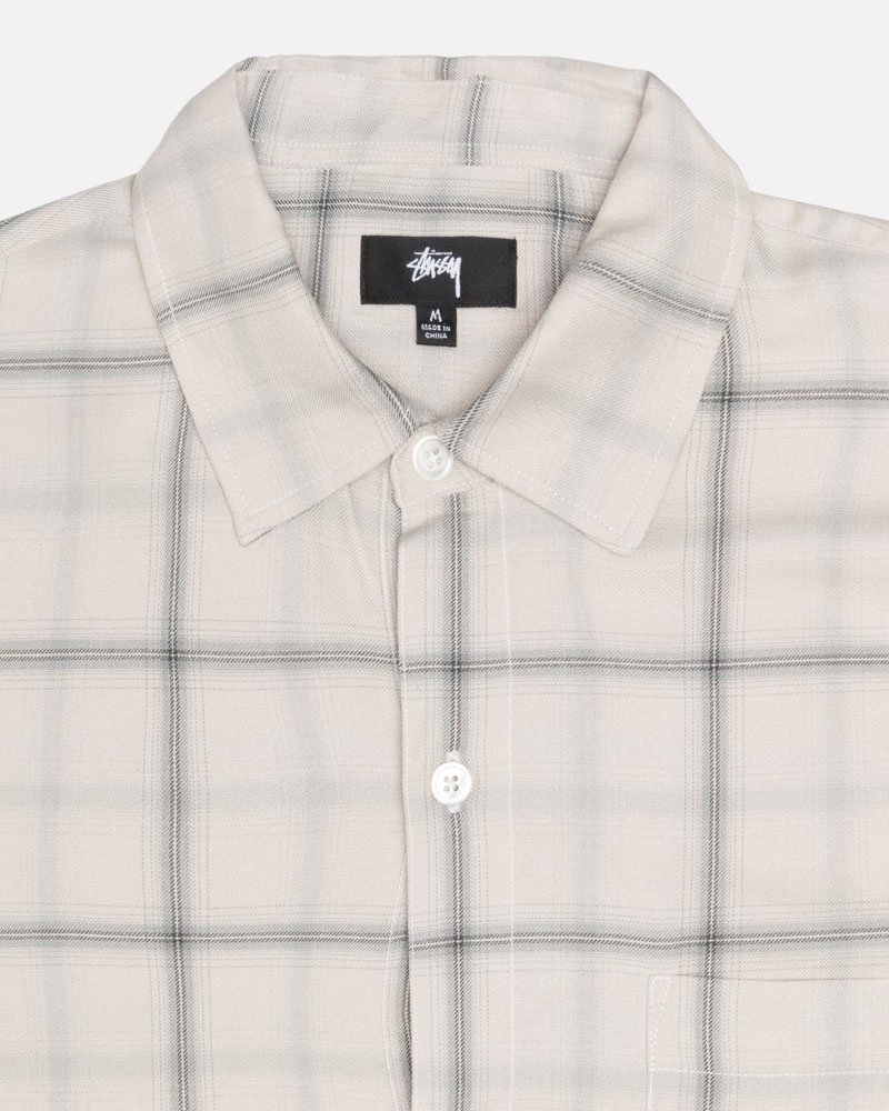 Beige Stüssy Shadow Plaid Rayon Shirts | UAE VFD865039