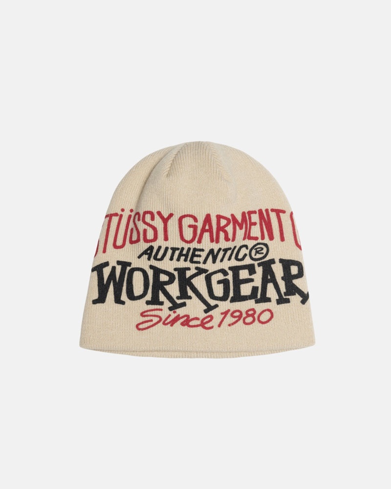 Beige Stüssy Skullcap Workgear Print Beanie | UAE JND897062