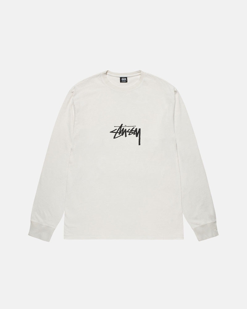 Beige Stüssy Small Stock LS Pigment Dyed T-Shirt | UAE XQO809267