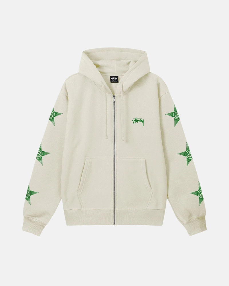 Beige Stüssy Stars Zip Hoodie | UAE CXJ710549