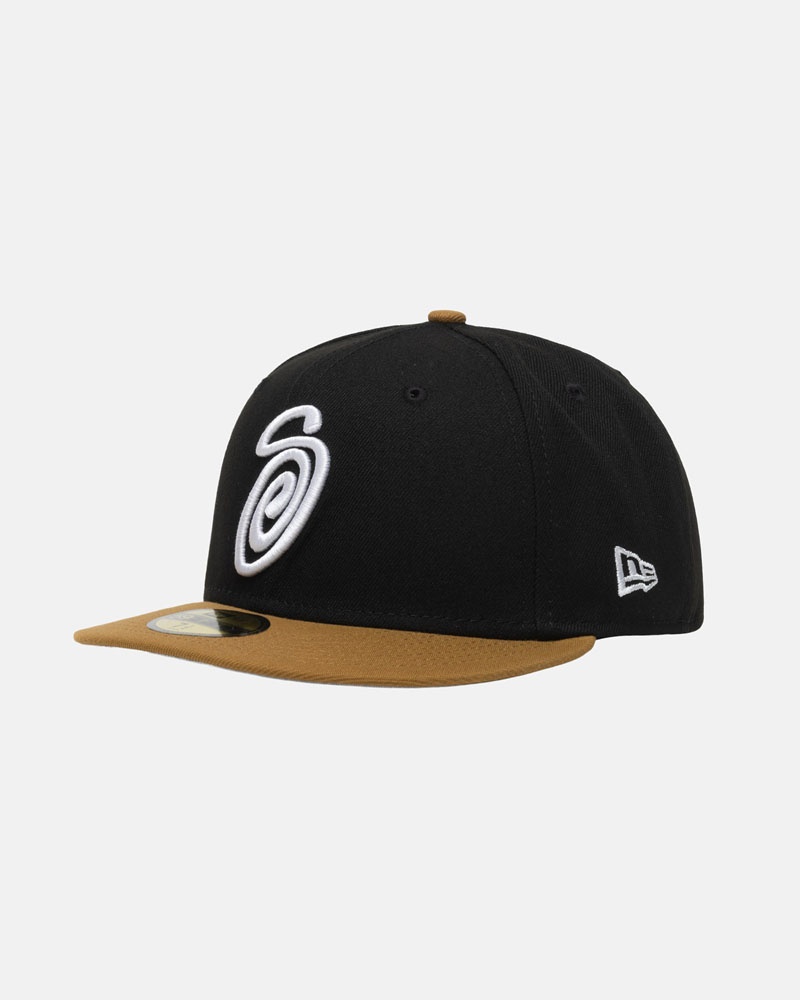 Black Gold Stüssy New Era 59Fifty Curly S Cap | UAE CNM784513